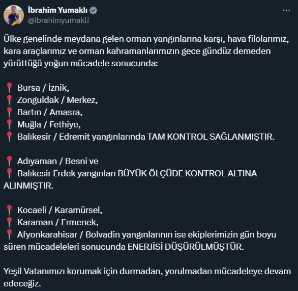 Bakan Yumaklı açıkladı! İşte orman yangınlarında son durum