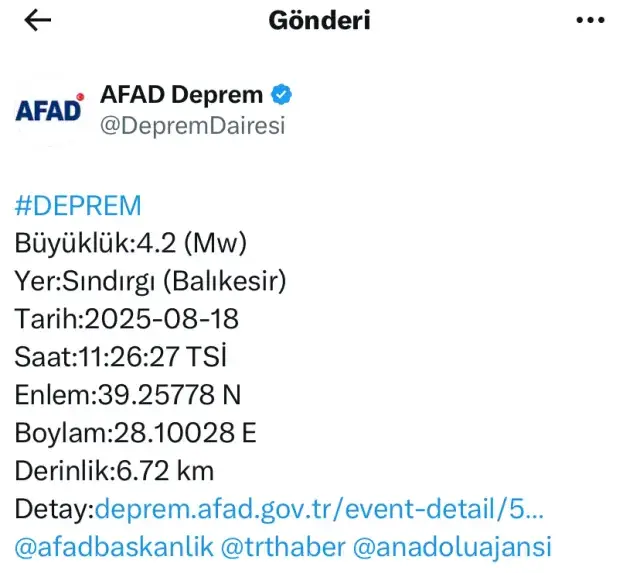 Balıkesir'de korkutan deprem