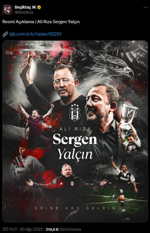 Beşiktaş'ta ikinci Sergen Yalçın dönemi resmen başladı