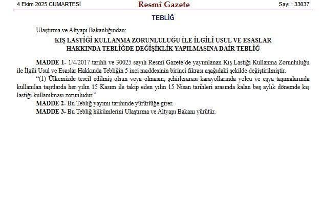 Kış lastiği uygulamasında kritik değişiklik
