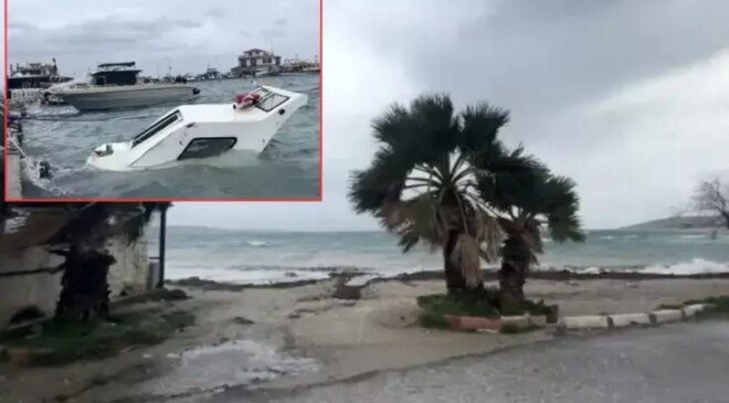 İzmir’i fırtına vurdu! Tekneler battı